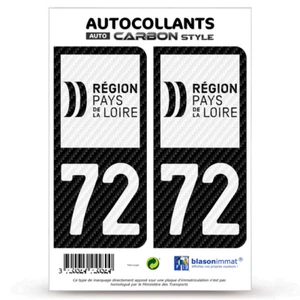 2 Autocollants immatriculation 72 Pays de la Loire - LT II bi-ton Carbone-Style - Picture 1 of 9
