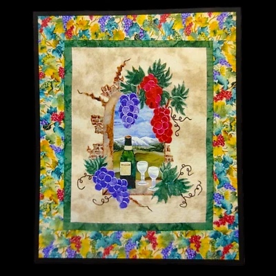 Wine Country Hot Ribbon Applique Quilt Pattern - 28x33 Grapes Vineyard - Image 1 of 3