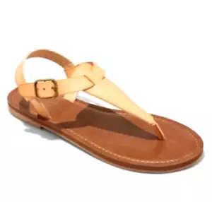 Universal Faden hellbraune Damen-Zehenpartie-Tanga Damen-Sommersandalen aus Kunstleder vegan 9US - Bild 1 von 3