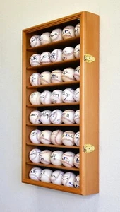 Baseball Display Case 40 Oak Wood Ball MLB Holder Wall Rack Lock Cabinet Cabinet - Picture 1 of 17