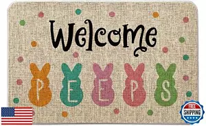 GAGEC Happy Easter Door Mat Welcome Bunny Rug Farmhouse Kitchen Decoration fo - Picture 1 of 5