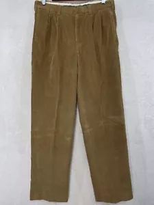 Vintage LL Bean Wide Corduroy Pleated Front Pants Men 32 Khaki Tan Straight MINT - Picture 1 of 14