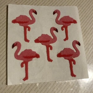 Vintage 1980’s Sandylion Fuzzy Flamingos Sticker - Bild 1 von 2
