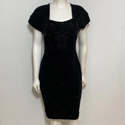 Vestido pequeño vintage Carole para mujer M negro con cuentas lentejuelas mezcla de lana manga corta Foto 1 de 4