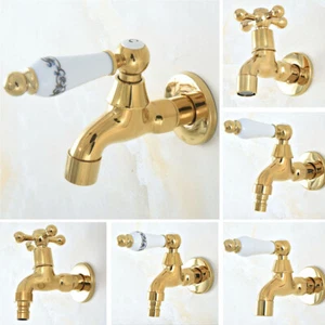 Gold Brass Wall Mounted Lavatory Bathroom Mop Water Tap Washing Machine Faucet - Picture 1 of 8