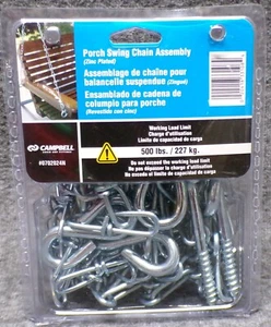 Campbell Porch Swing Chain Kit Assembly Ceiling Hooks 500 LB Max Load #0702024N - Picture 1 of 3