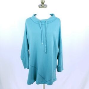 Soft Surroundings Danika Pullover Sweatshirt Plus Size 1X Blue Drawstring Neck