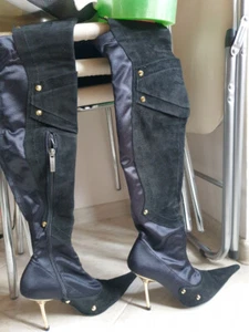 Suede Over the knee silk boots pointed toe Pier Lucci US sz 6.5 / Eur sz 37 - Picture 1 of 7