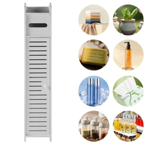 White Tall Bathroom Storage Cabinet Narrow Freestanding Cabinet Modern Shelf - Picture 1 of 13