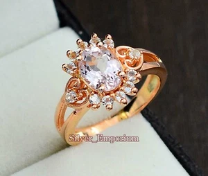 Natural 9x7 MM Morganite October Birthstone 925 Sterling Silver Engagement Ring - Picture 1 of 7