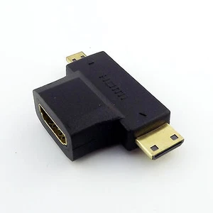 HDMI-compatible Female To Micro Male + Mini Male 2 In 1 Adapter Cable Connector - Picture 1 of 7