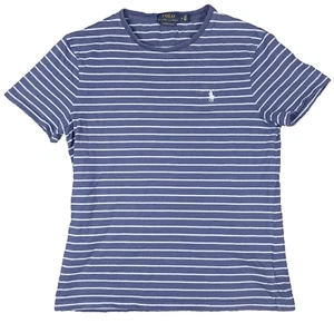 Polo Ralph Lauren T Shirt Boys Medium Blue Striped Custom Slim Fit Casual Pony - Picture 1 of 5
