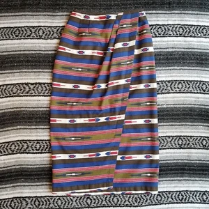 Vtg USA Susan Bristol Sz XS Long Maxi Straight Wraparound Skirt Southwest Aztec - Picture 1 of 12