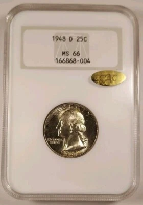 Gold CAC POP Of 1 1948 D Washington Quarter NGC MS-66 CAC Highest Grade Gold CAC - Image 1 of 4