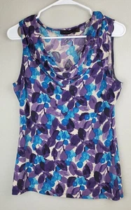 Blusa sin mangas The Limited para mujer talla pequeña cuello capucha azul púrpura - Imagen 1 de 8