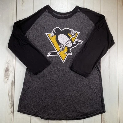 Pittsburgh Penguins Womens XL Black Gray NHL Hockey Crosby 87 Raglan Shirt - Image 1 of 4