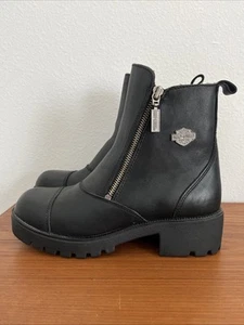 Harley Davidson, Women's Black Leather Starter Switch Captoe Boot 82016 Size 8 - Picture 1 of 10