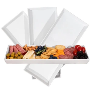 White Ceramic Serving Platters Rectangle 14 x 6 Inch Plates Serving Dishes 4 Pcs - Picture 1 of 5