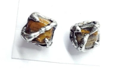 Tiger eye crystal earrings handmade gothic fantasy metalwork jewelry - Image 1 of 4