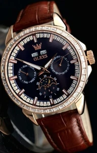 OLEVS Automático Hombre Reloj de Pulsera Cuero Reloj Hombre Negro Marrón Colores - Imagen 1 de 3