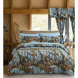 Sky Blue Camo Queen set 86 x 94 COMFORTER WITH QUEEN SHEETS - Picture 1 of 2