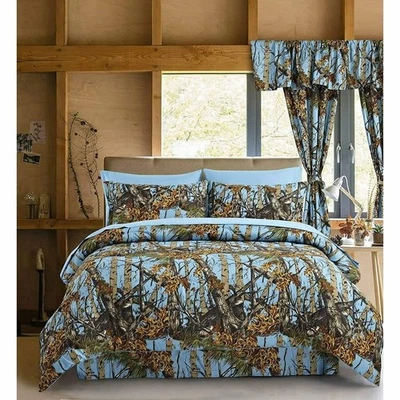 Sky Blue Camo Queen set: Bonus: KING COMFORTER WITH QUEEN SHEETS - Image 1 of 2