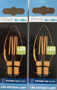 2 x 4W=30W CANDLE BC/B22 ANTIQUE STYLE CHRYSTALITE CANDLE BULBS - Bild 1 von 1