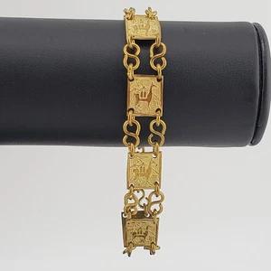 Vintage Peruvian Bracelet Llama Links Gold Tone Souvenir Bohemian Handmade 1970s - Picture 1 of 8