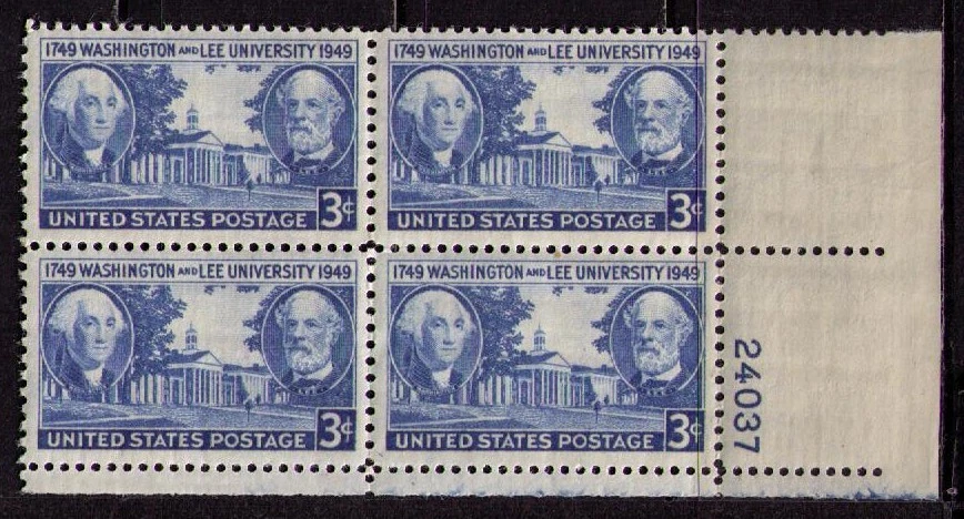 US USA Sc# 982  MNH FVF PLATE # BLOCK Washington & Lee University Virginia  - Image 1 of 1
