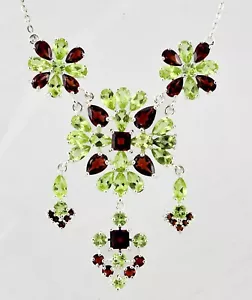 Vintage Peridot & Garnet - Sterling Silver - Lariat Necklace - Multi Gemstone - Picture 1 of 6