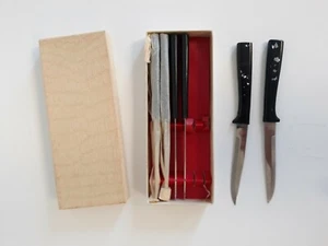 6 Vintage Knives. Black Handle with Glitter. Original box - Picture 1 of 10