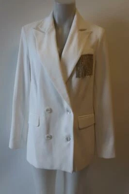 CHAQUETA BLAZER MUJER TOPSHOP BLANCA CON DIAMANTES DE IMITACIÓN 8 * NUEVA CON ETIQUETAS Foto 1 de 4