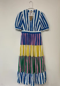 Women's Boden Maxi Dress Bell Puffed Sleeve Multi Coloured Size 8P New With Tags - Picture 1 of 9