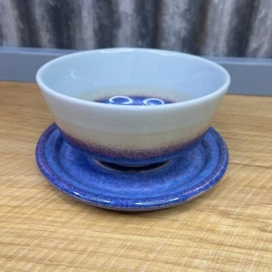 Hand Thrown Studio Pottery Colander Berry Bowl Strainer w/ Under Plate 6.5" - Picture 1 of 14