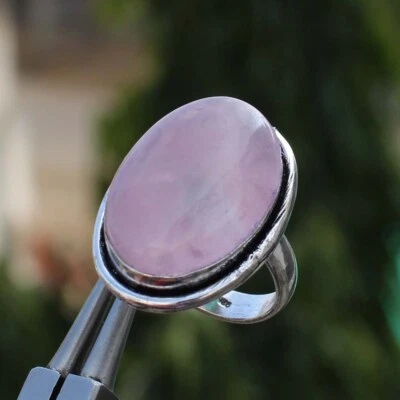 Loveing Quarzo Rosa Gemma 925 Argento Sterling Artigianale Anello Tutti Misura - Immagine 1 di 4