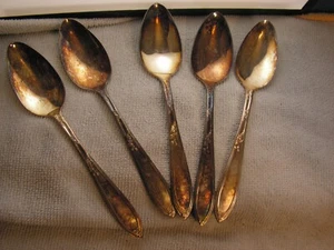 New England Silverplate ROSEMARY pattern teaspoon Vintage x 5 LOT - Picture 1 of 4