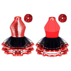 Kids Girls Set Gymnastic Suit Dress Outfit Halter Party Backless Halloween Tutu - Picture 1 of 38