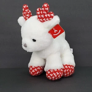 Aurora 8" White Reindeer Plush Holiday Stuffed Animal Beanie Toy Soft - Picture 1 of 9