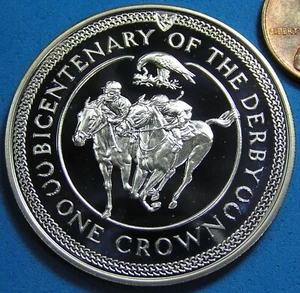 Isle of Man 1 Crown .925 Silver Coin 1980 Proof Derby, Free S/H after 1st item - Foto 1 di 4