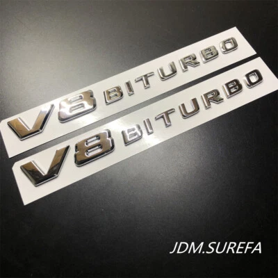 Insignia de 2 piezas cromada V8 biturbo emblema ventilación lateral para Mercedes-Benz 2017-2022/ Foto 1 de 4