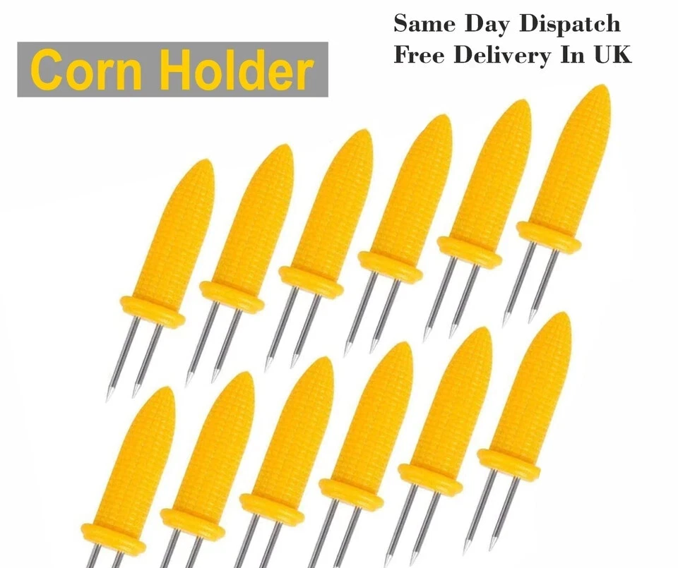12Pcs CORN HOLDERS Stainless Steel Corn On The Cob Skewers BBQ Prongs Forks UK - Image 1 of 4