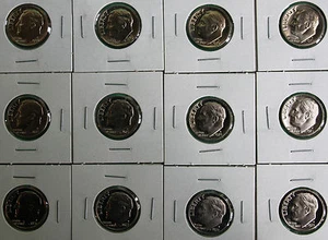 Lote de 12 monedas de diez centavos Roosevelt de prueba 1968 a 1979 conjunto de 10 monedas de diez centavos - Imagen 1 de 3