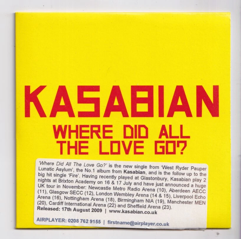 (LI573) Kasabian, Where Did All The Love Go? - 2009 DJ CD - Image 1 of 2