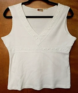 Rhythm & Blues Baby Doll Tank Top Stretch Crochet BOHO Hippie Cottagecore size M - Picture 1 of 5