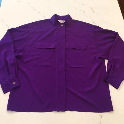 Blusa vintage años 90’s púrpura manga larga ancha abotonada mujer’s talla 16 Foto 1 de 4