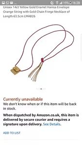 aaron basha hamsa envelope pink string necklace 14ct gold - Picture 1 of 9
