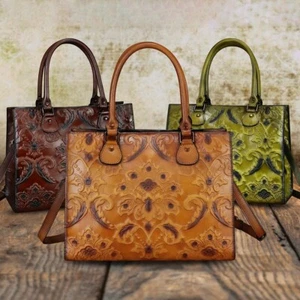 Embossed Genuine Leather Purse Handbag Women Tote Bag Crossbody Shoulder Bag - Picture 1 of 14