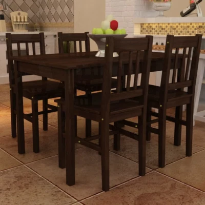 NNEVL Wooden Dining Table with 4 Chairs Brown - Image 1 of 4