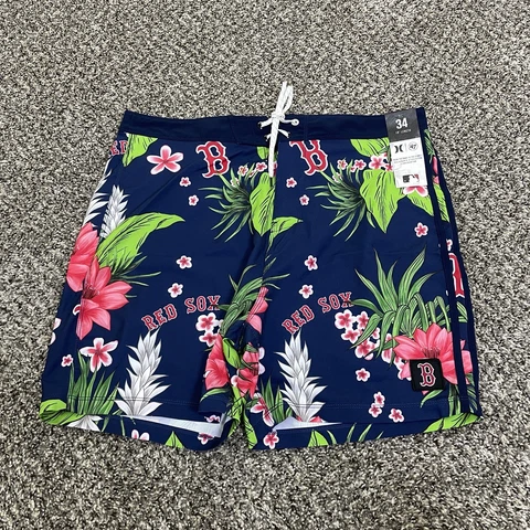 MLB Boston Red Sox Hurley ‘47 Cannonball Paradise Beach Shorts Mens 34 Floral Cover