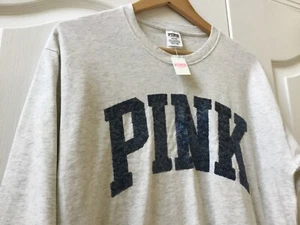 Victoria's Secret Pink ~ RARE BLING SEQUIN ~ Light Gray Campus Tee Shirt M NEU - Bild 1 von 10